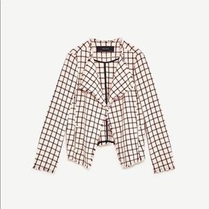 Zara Drape Front Plaid Tweed Blazer